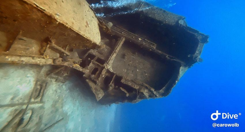 The Odyssey shipwreck off the coast of Roatan, Honduras. Caroline was able to see this shipwreck up close during her first dive after her PFO closure in May 2021. (Photo courtesy of Caroline Wolbrecht)